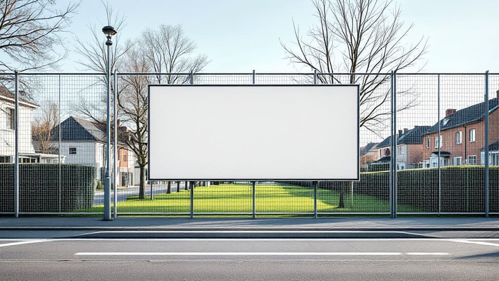 Werbebanner an einem Zaun an deutscher Wohnstraße